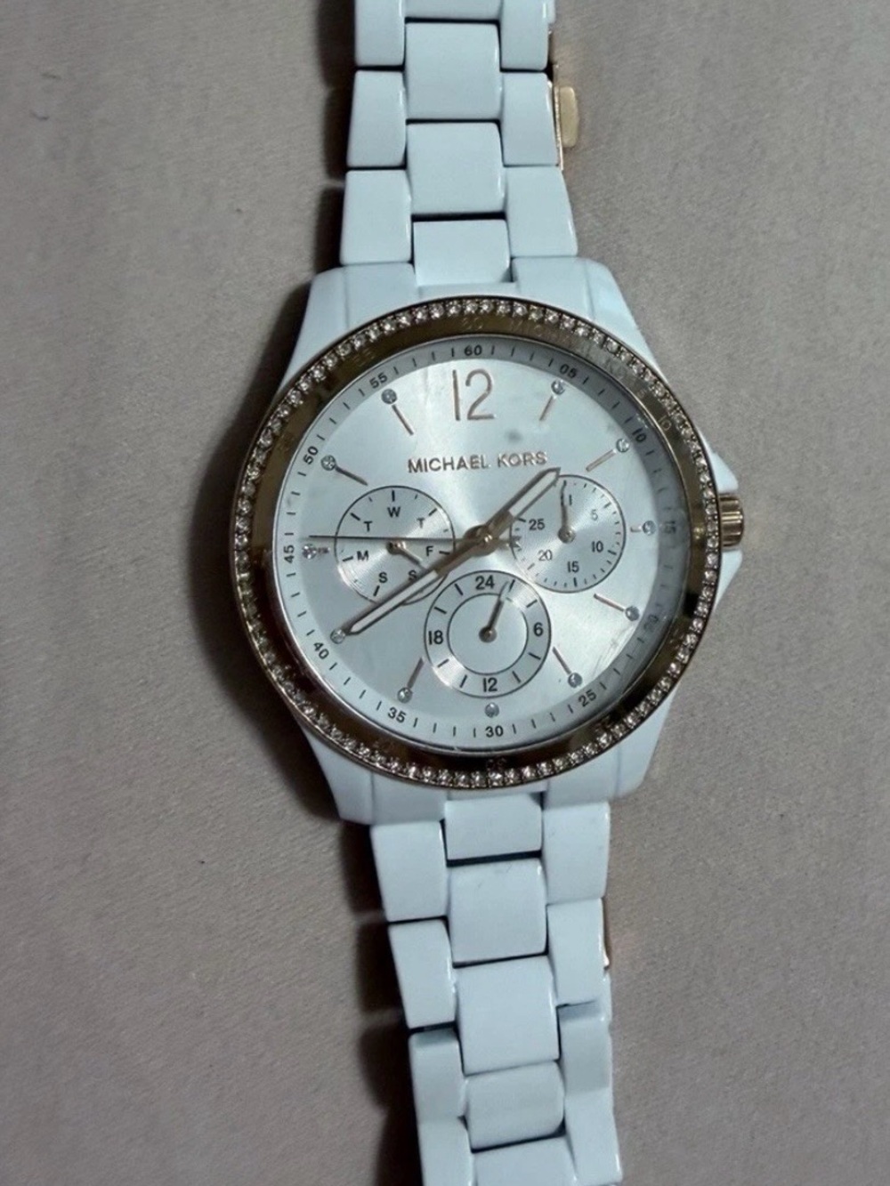 Michael Kors White Ceramic Crystal Bezel Women's Watch